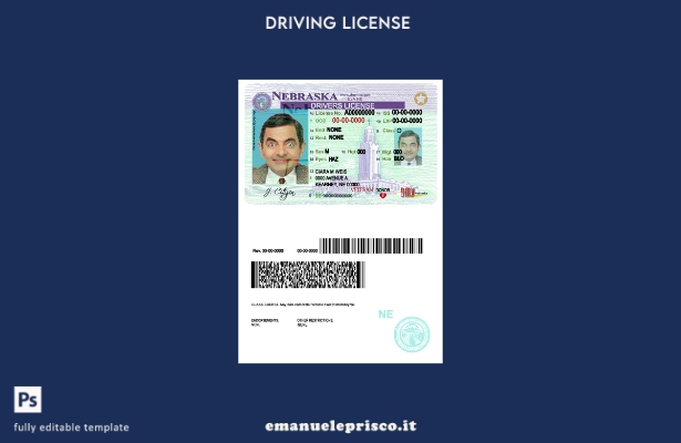 verified style modello di patente di guida USA Nebraska in stile verificato template